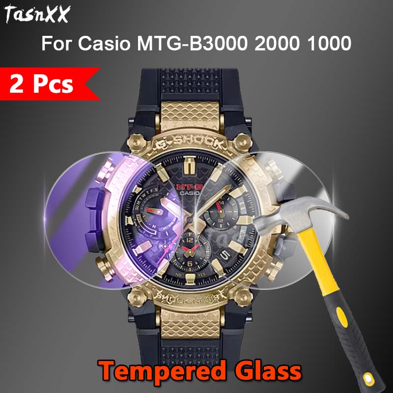 Casio Watches Smartwatch - コネクテッドウォッチ用強化ガラススクリーンプロテクター,超薄型強化ガラススクリーンプロテクター,明るい紫色の光,9h,cio MTG-B3000, MTG-B2000,b1000,2.5d,2個と互換性あり