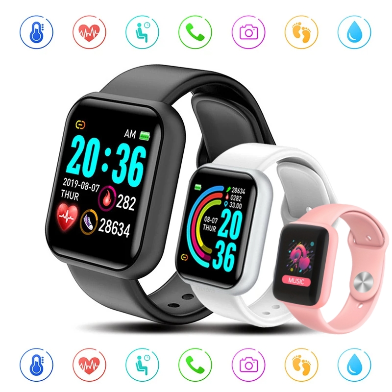 Watch Smart Y68 - Bluetoothスマートスポーツウォッチ,防水フィットネスブレスレット,血圧,心拍数,睡眠モニター,カラーディスプレイ,ライフ
