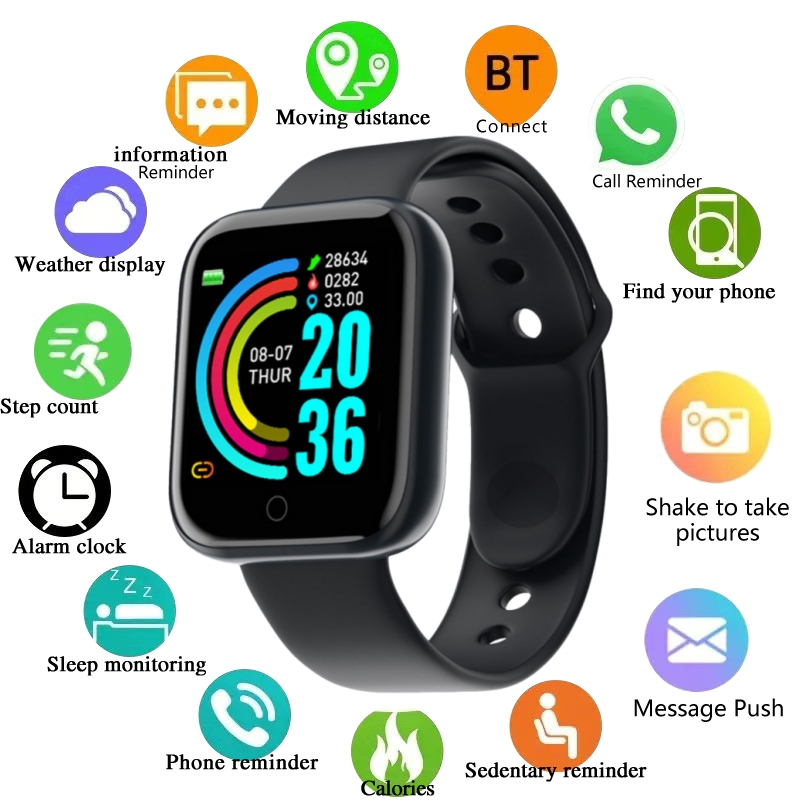 Watch Smart Y68 - メンズスマートウォッチ、レディーススポーツモニター、フィットネススマートウォッチ、音楽制御、ソーシャルアプリ、メッセージリマインダー、家電時計