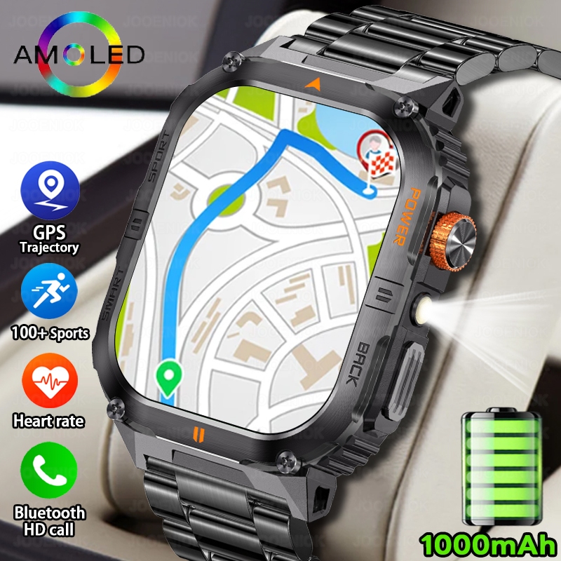 Smartwatch New Watches 2025 - 新しい 1000mAh 軍事アウトドアスマートウォッチ男性 LED 懐中電灯 IP68