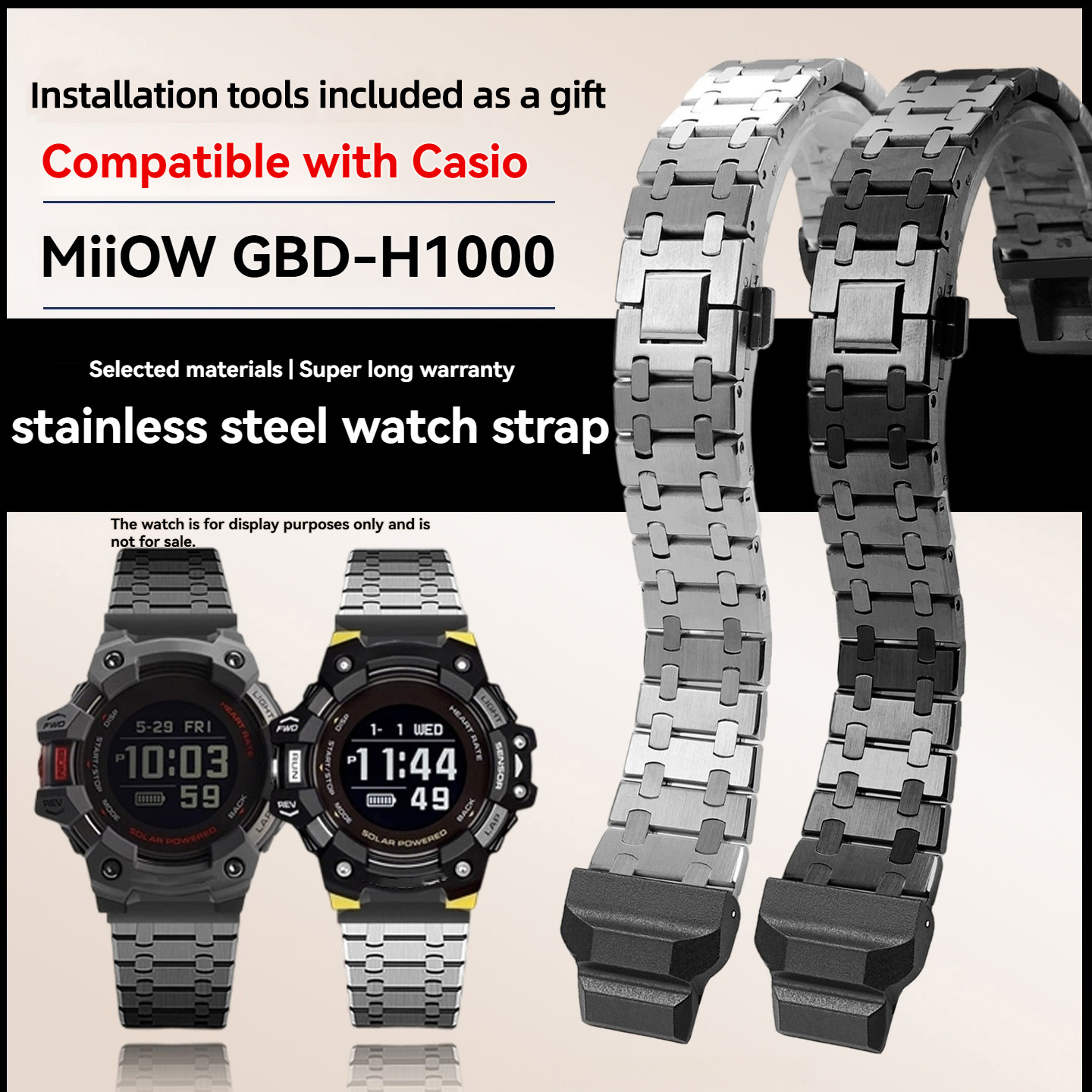 Casio Watches Smartwatch - 修正された金属ステンレス鋼時計バンドカシオ 3475 GBD-H1000 GBD-H1000-1/4/8/1A7 シリーズメンズスポーツスマートウォッチストラップ