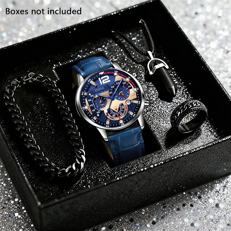 Smartwatch Watches Birthday Gift For Men - 4個セット メンズファッションウォッチ 高級ビジネススタイル メンズウォッチセット、普段使い、誕生日、クリスマス、父の日へのプレゼントに最適
