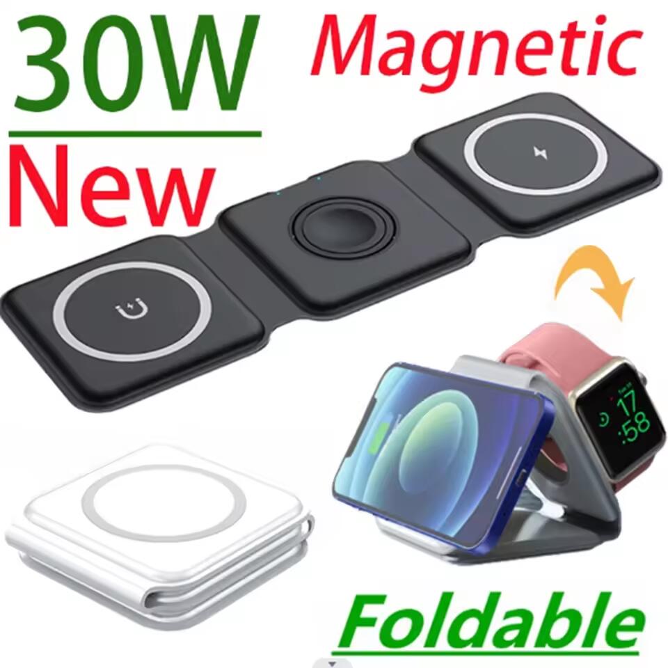 Watches Smartwatch Samsung - 3 in 1 ポータブル磁気ワイヤレス充電器高速充電ドックステーション折りたたみ式スタンドトリップ充電器 iPhone Apple