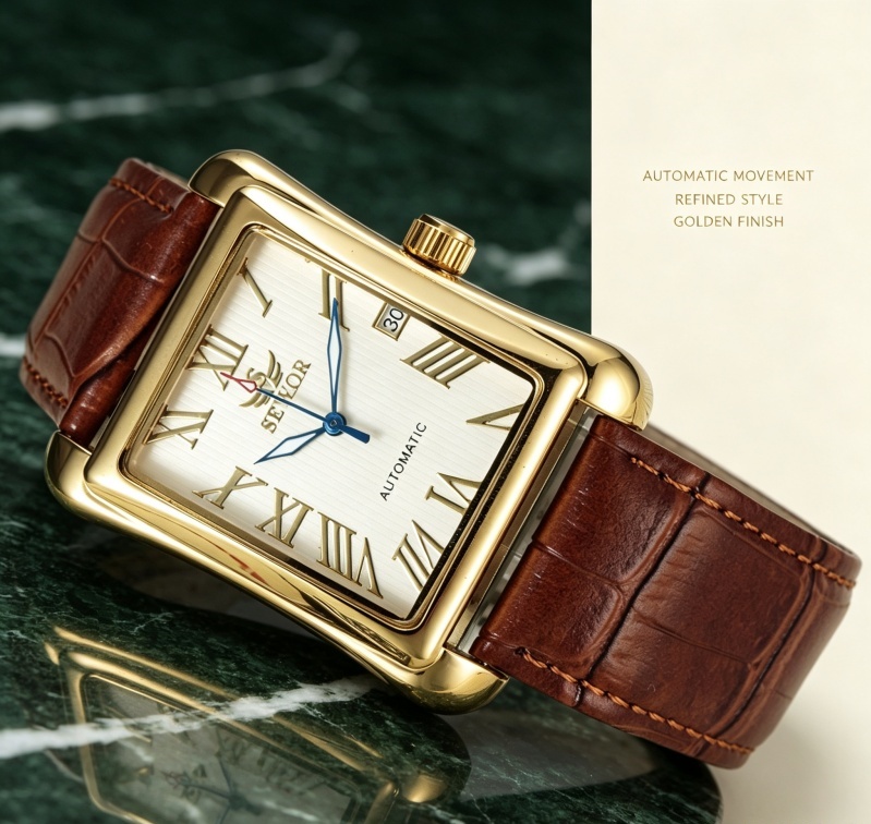 メンズ自動機械式腕時計、スクエア型ローマ数字文字盤、レザース - Smartwatch Watches Birthday Gift For Men のレビューと価格