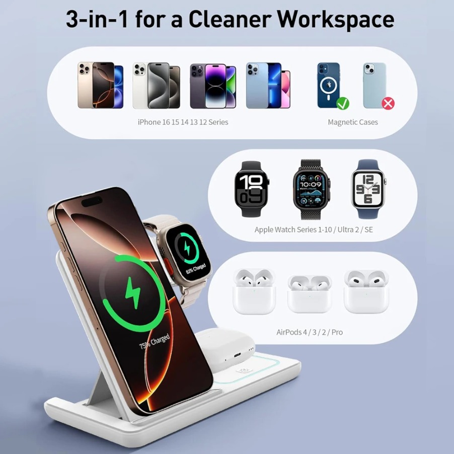 3in1折りたたみ式ナイトLEDライトワイヤレス充電スタンド - Watches Smartwatch Samsung のレビューと価格