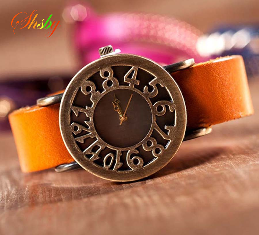 Shsby-ローマスタイルのクォーツ時計,女性用,本物の牛革 - Vintage Digital Watch のレビューと価格