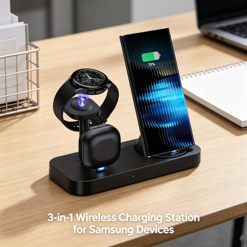 3 in 1 ワイヤレス充電器 デュアルコイル急速充電スタン - Watches Smartwatch Samsung のレビューと価格