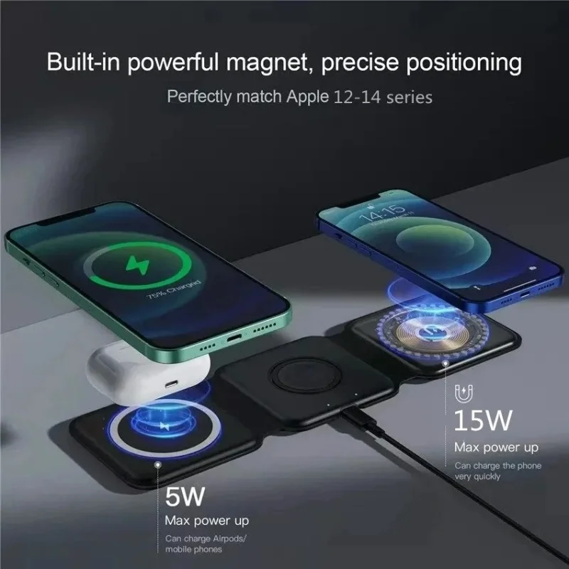 3 in 1 ポータブル磁気ワイヤレス充電器高速充電ドックス - Watches Smartwatch Samsung のレビューと価格