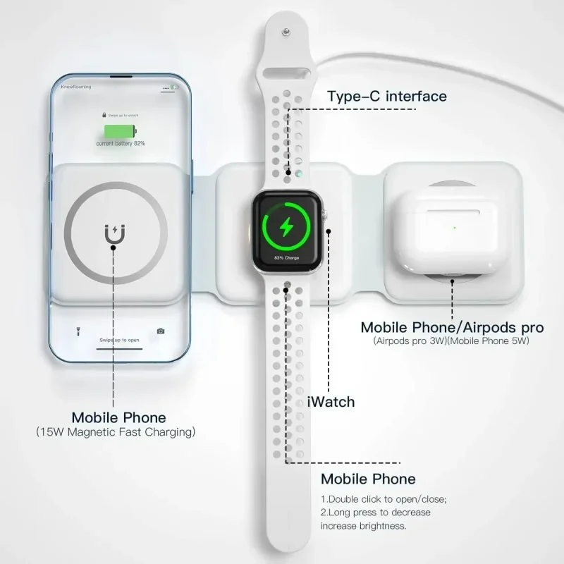 3 in 1 ポータブル磁気ワイヤレス充電器高速充電ドックス - Watches Smartwatch Samsung のレビューと価格